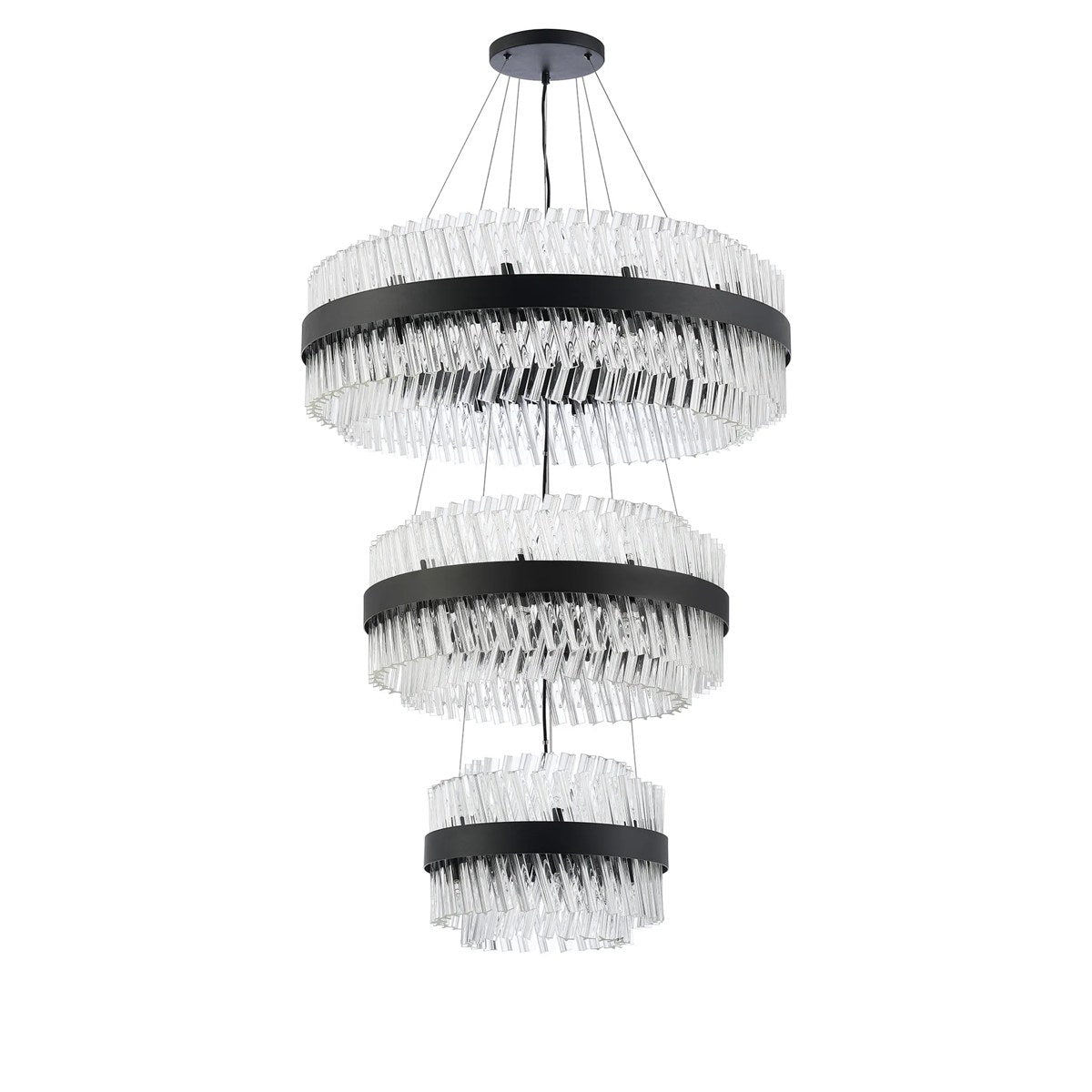 Regent Chatou 3 Tier 52 Light 800mm Pendant Light - Satin Black / Clear