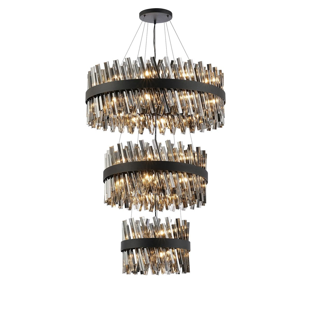 Regent Chatou 3 Tier 52 Light 800mm Pendant Light - Satin Black / Smoke