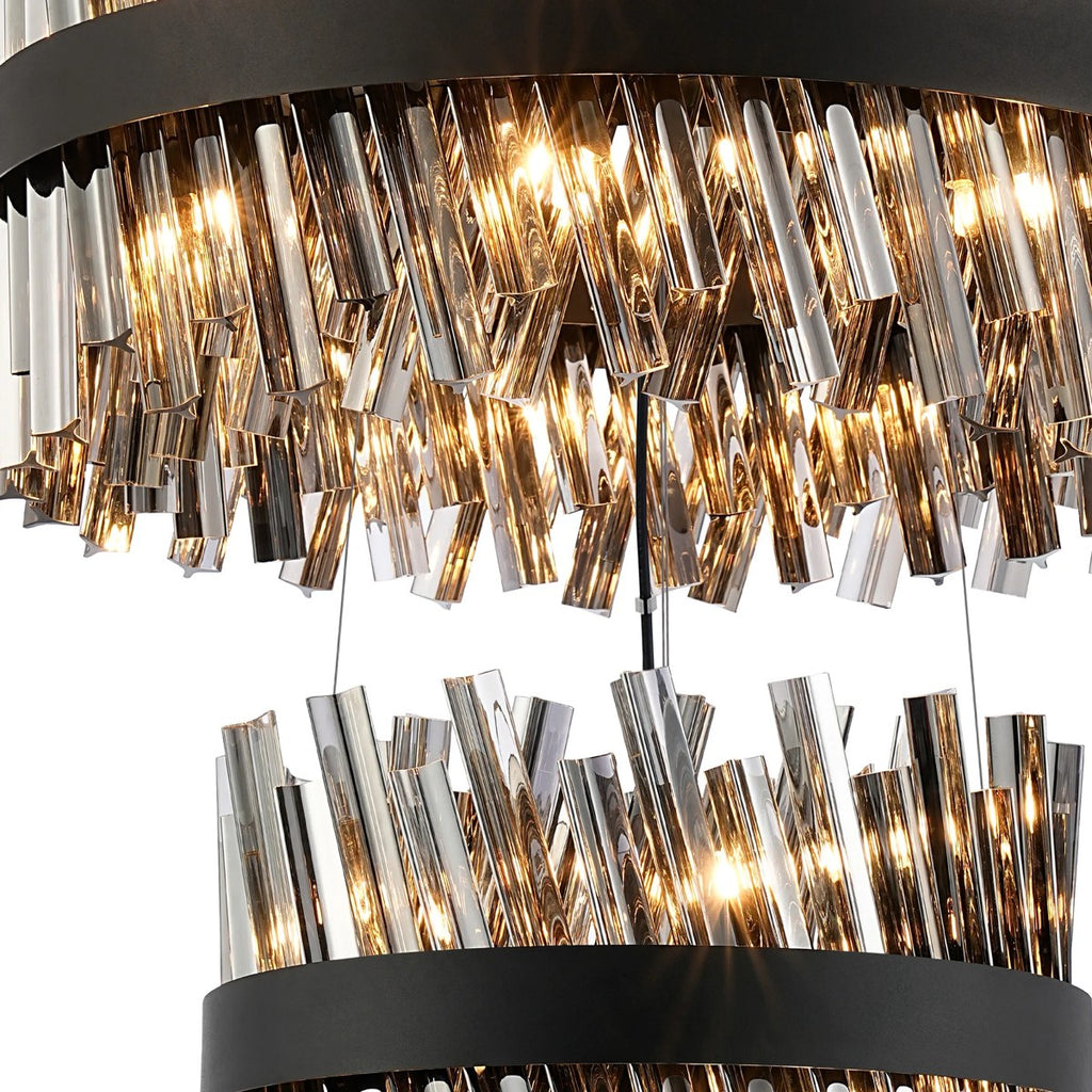 Regent Chatou 3 Tier 52 Light 800mm Pendant Light - Satin Black / Smoke