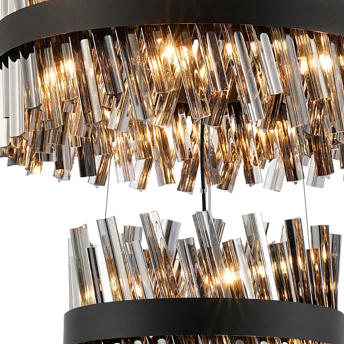 Regent Chatou 3 Tier 52 Light 800mm Pendant Light - Satin Black / Smoke