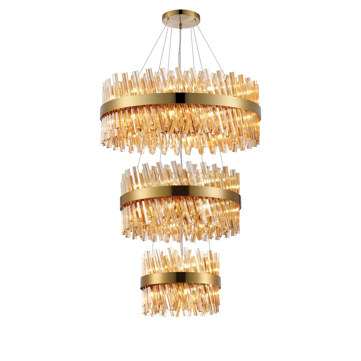 Regent Chatou 3 Tier 52 Light 800mm Pendant Light - Brass / Amber