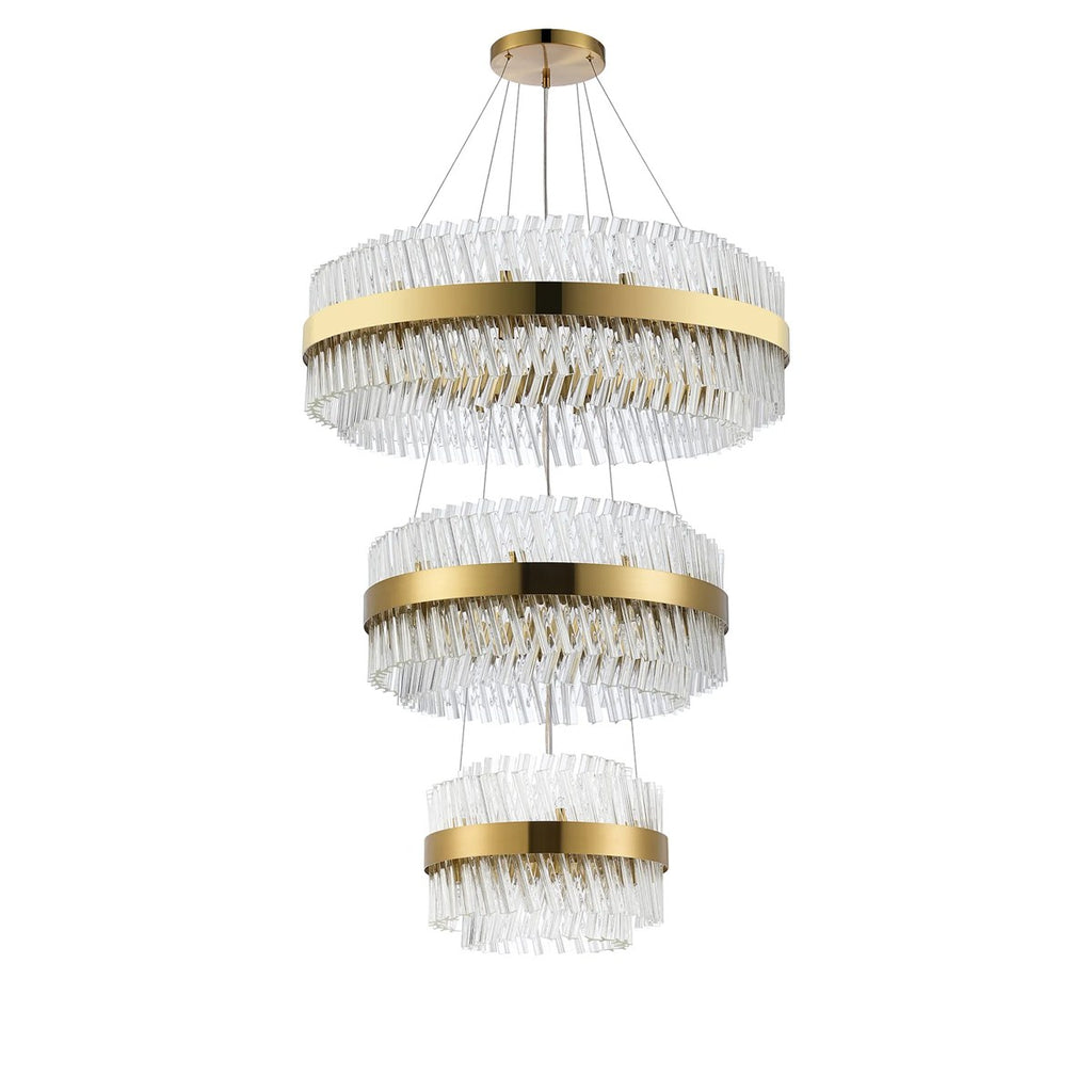 Regent Chatou 3 Tier 52 Light 800mm Pendant Light - Brass / Clear