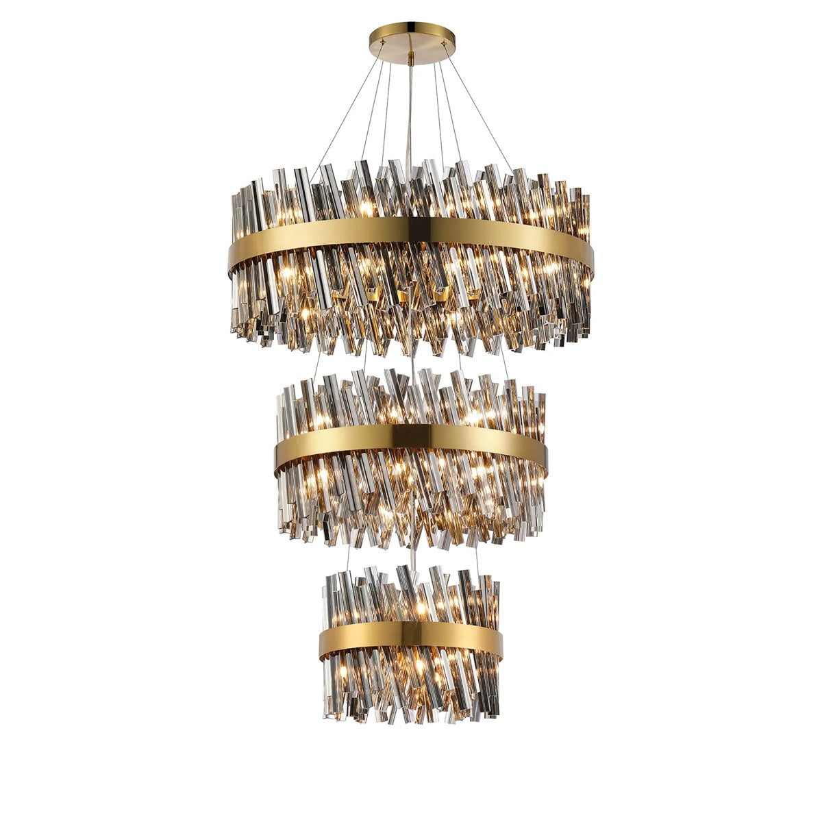 Regent Chatou 3 Tier 52 Light 800mm Pendant Light - Brass / Smoke