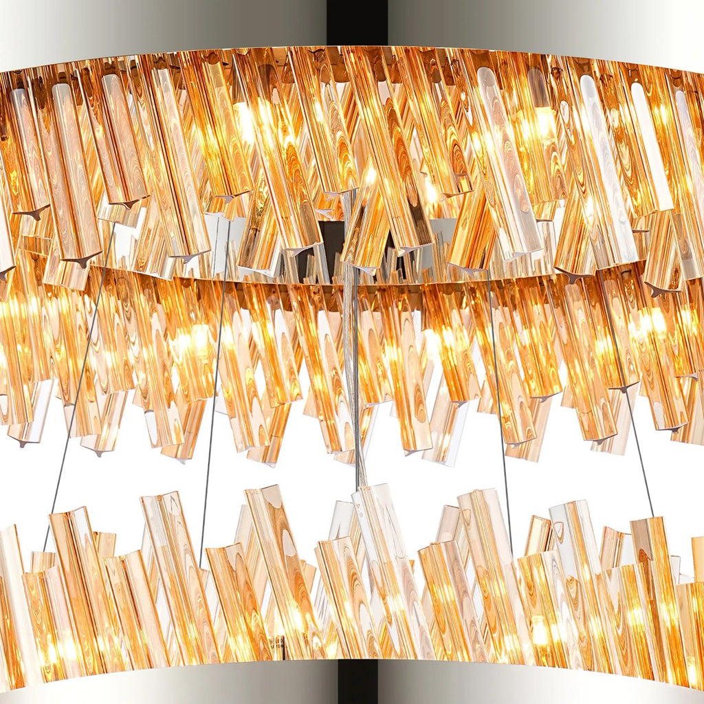 Regent Chatou 3 Tier 52 Light 800mm Pendant Light - Polished Nickel / Amber