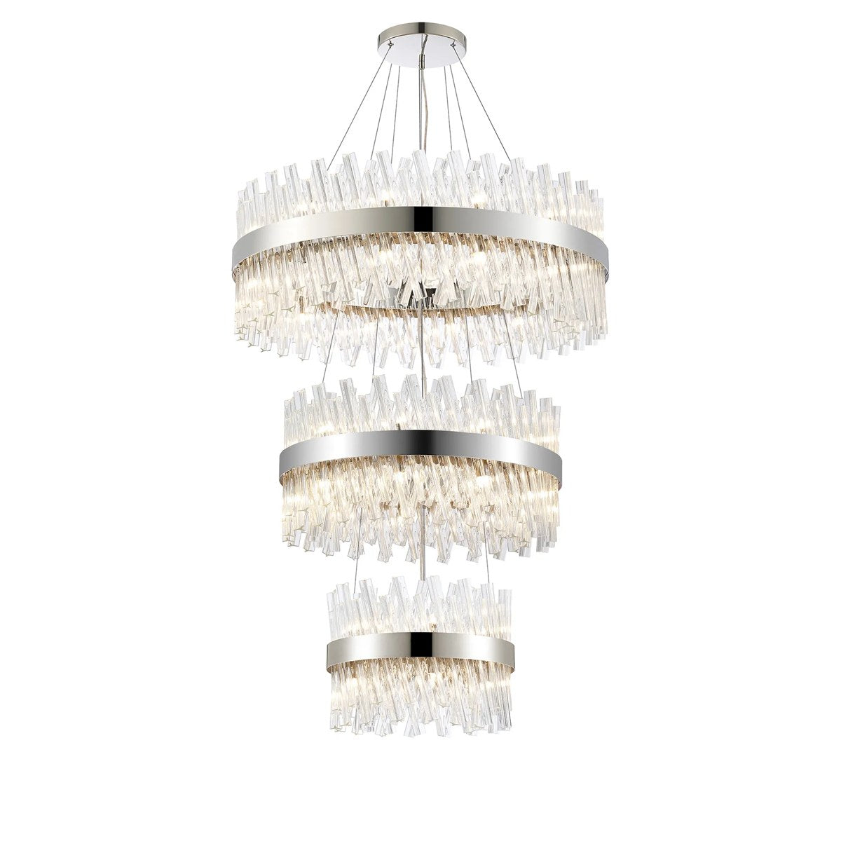 Regent Chatou 3 Tier 52 Light 800mm Pendant Light - Polished Nickel / Clear