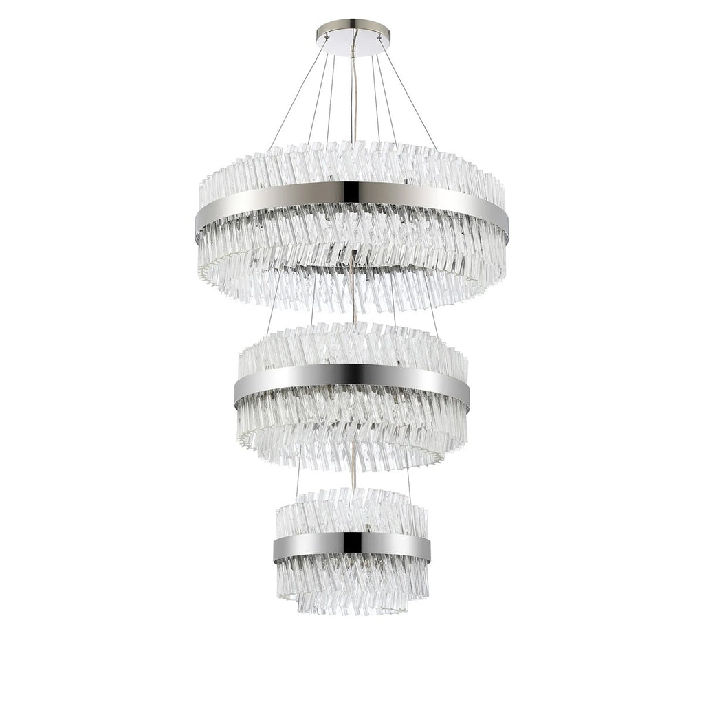 Regent Chatou 3 Tier 52 Light 800mm Pendant Light - Polished Nickel / Clear
