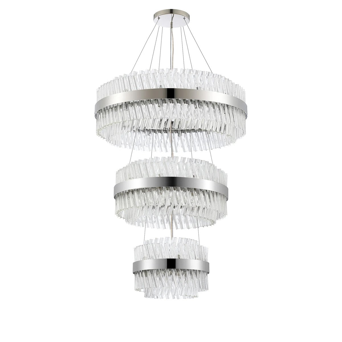 Regent Chatou 3 Tier 52 Light 800mm Pendant Light - Polished Nickel / Clear