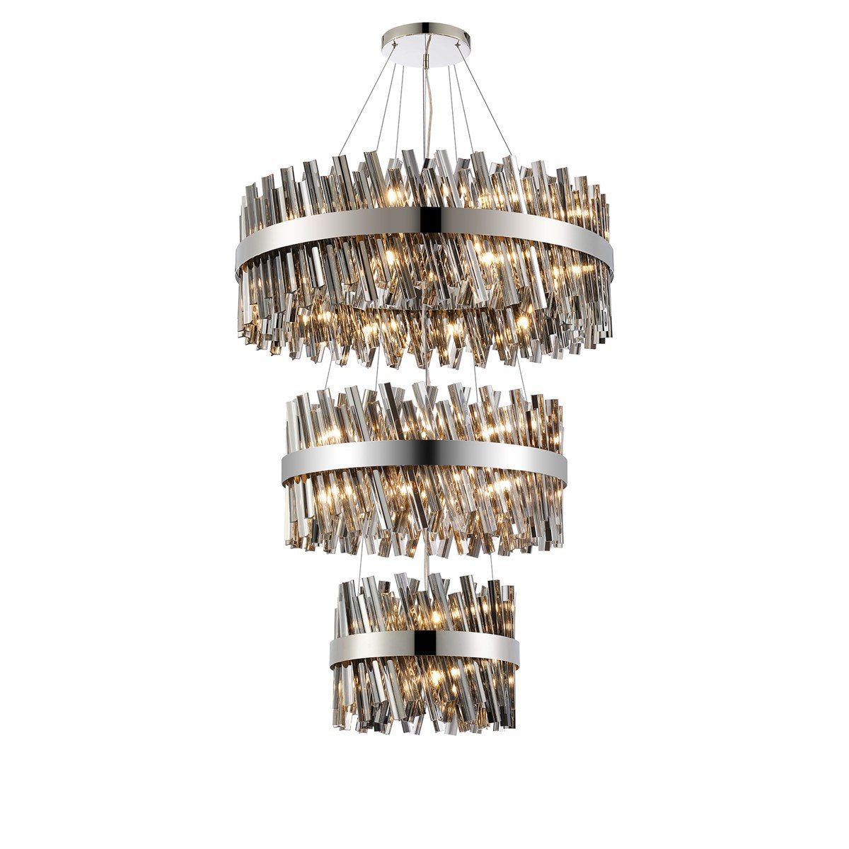 Regent Chatou 3 Tier 52 Light 800mm Pendant Light - Polished Nickel / Smoke