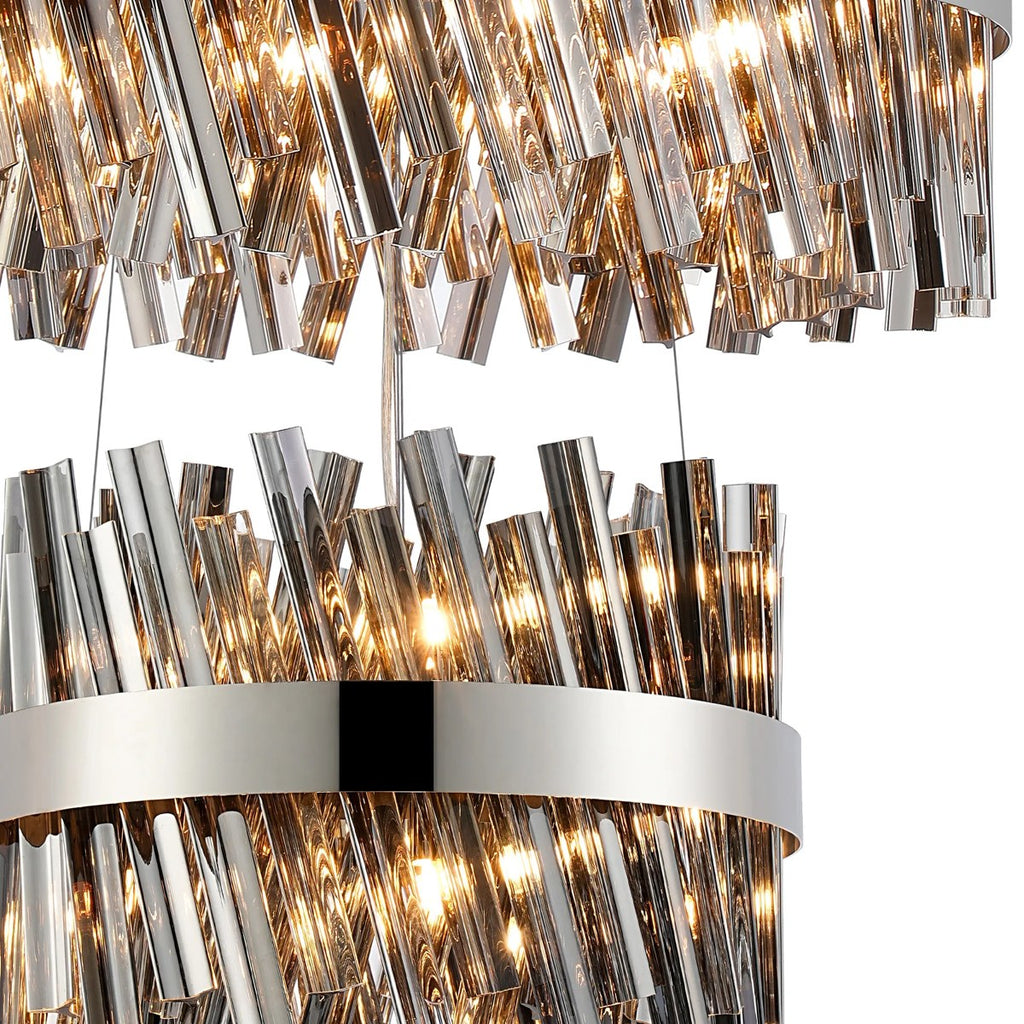 Regent Chatou 3 Tier 52 Light 800mm Pendant Light - Polished Nickel / Smoke
