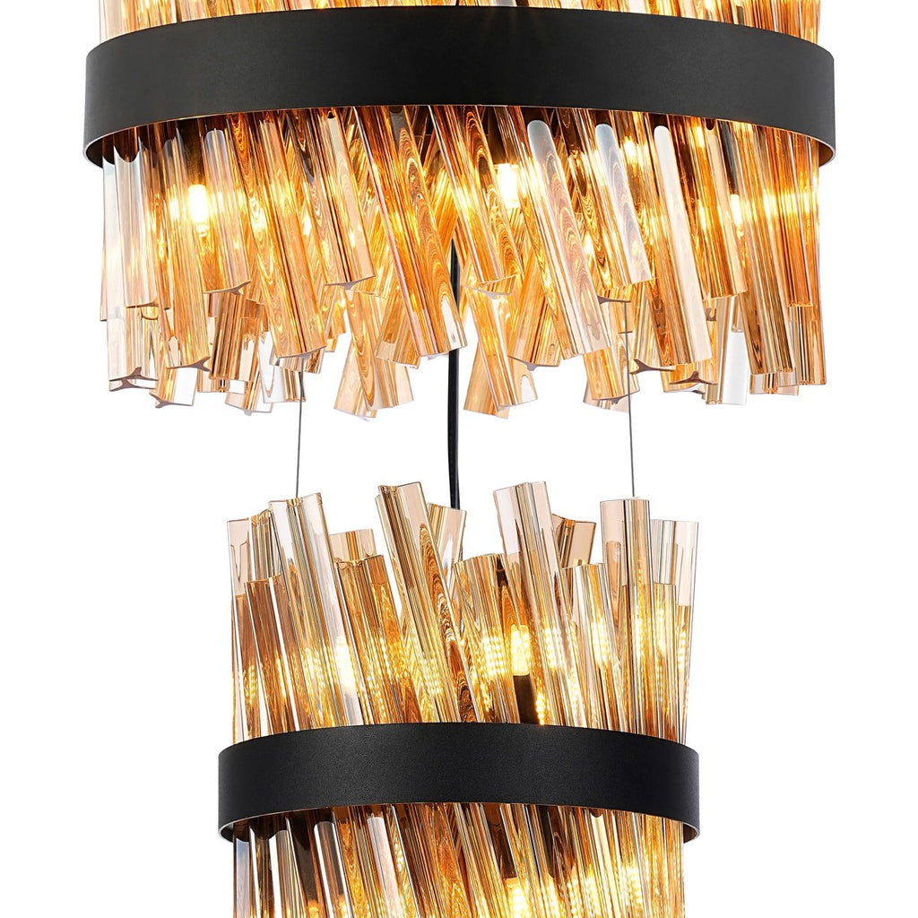 Regent Chatou 4 Tier 58 Light Pendant Light - Satin Black / Amber