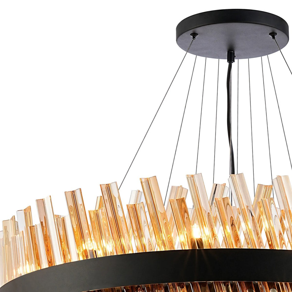 Regent Chatou 4 Tier 58 Light Pendant Light - Satin Black / Amber