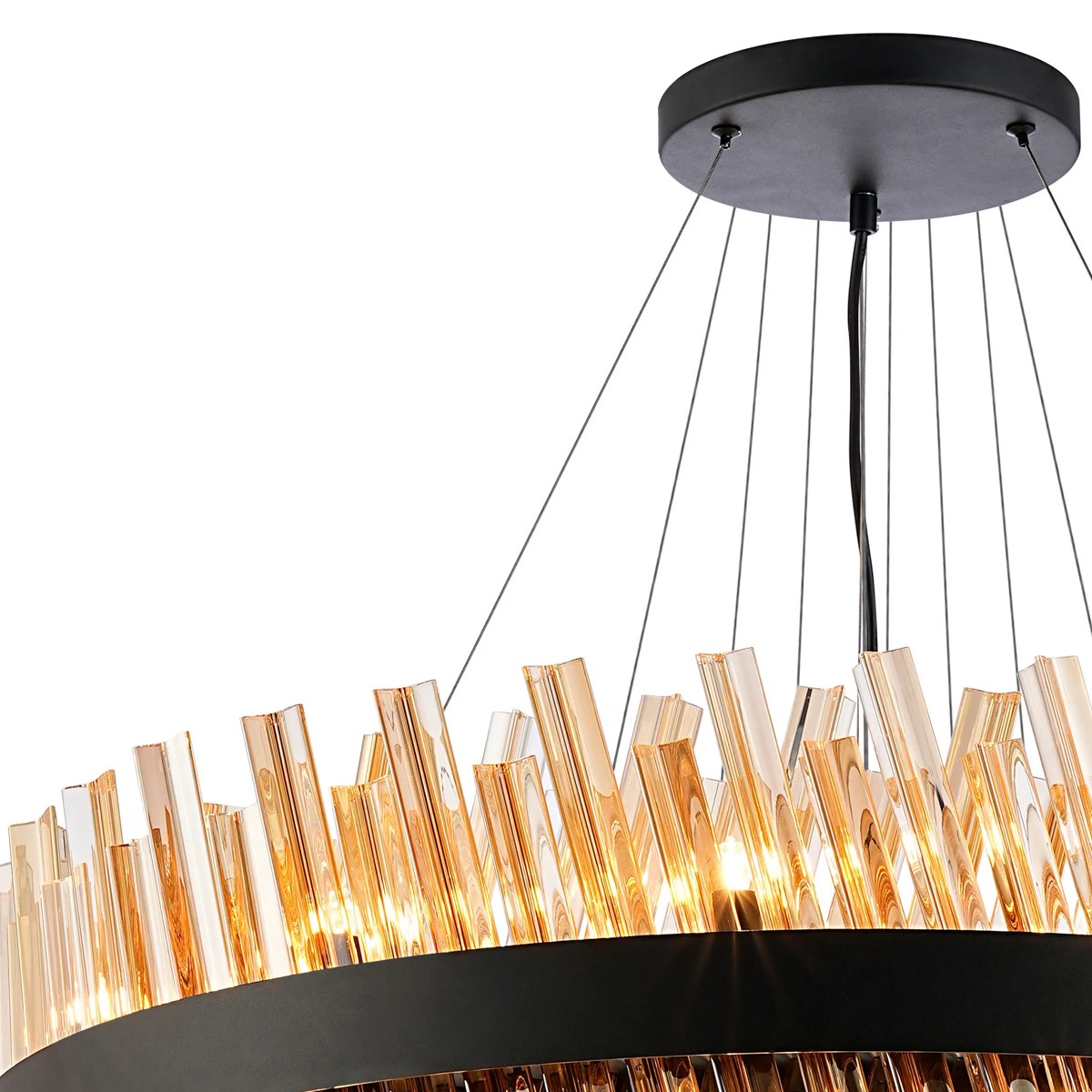 Regent Chatou 4 Tier 58 Light Pendant Light - Satin Black / Amber