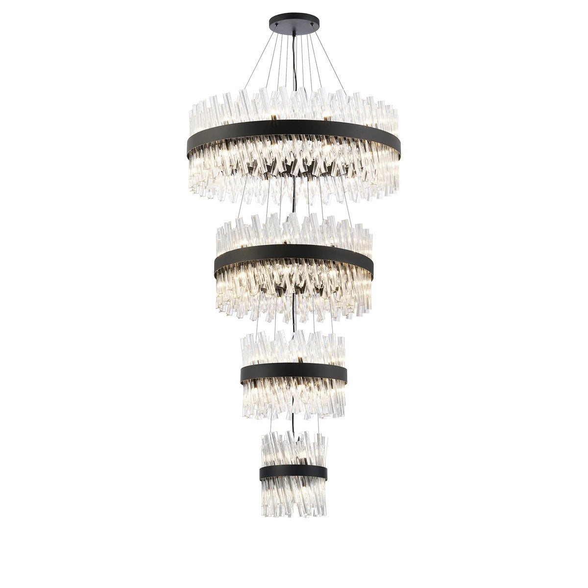 Regent Chatou 4 Tier 58 Light Pendant Light - Satin Black / Clear