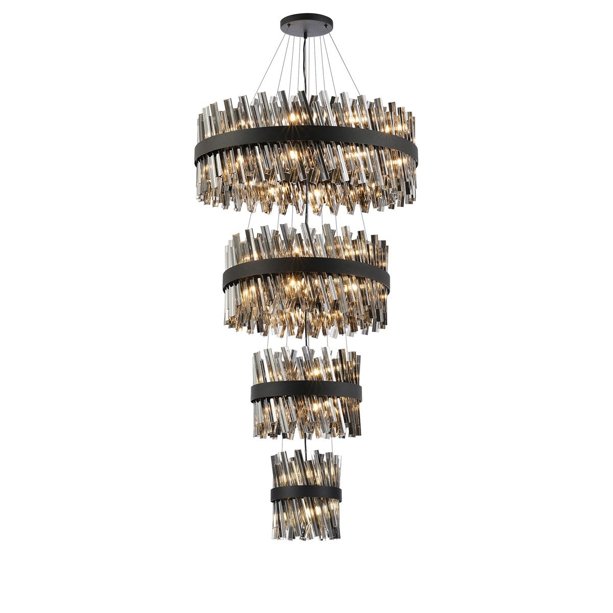 Regent Chatou 4 Tier 58 Light Pendant Light - Satin Black / Smoke