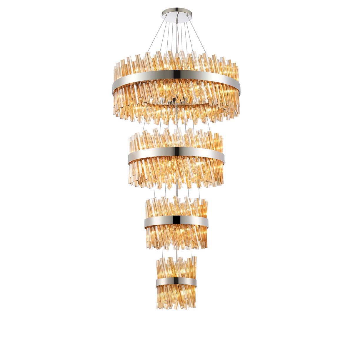 Regent Chatou 4 Tier 58 Light Pendant Light - Polished Nickel / Amber