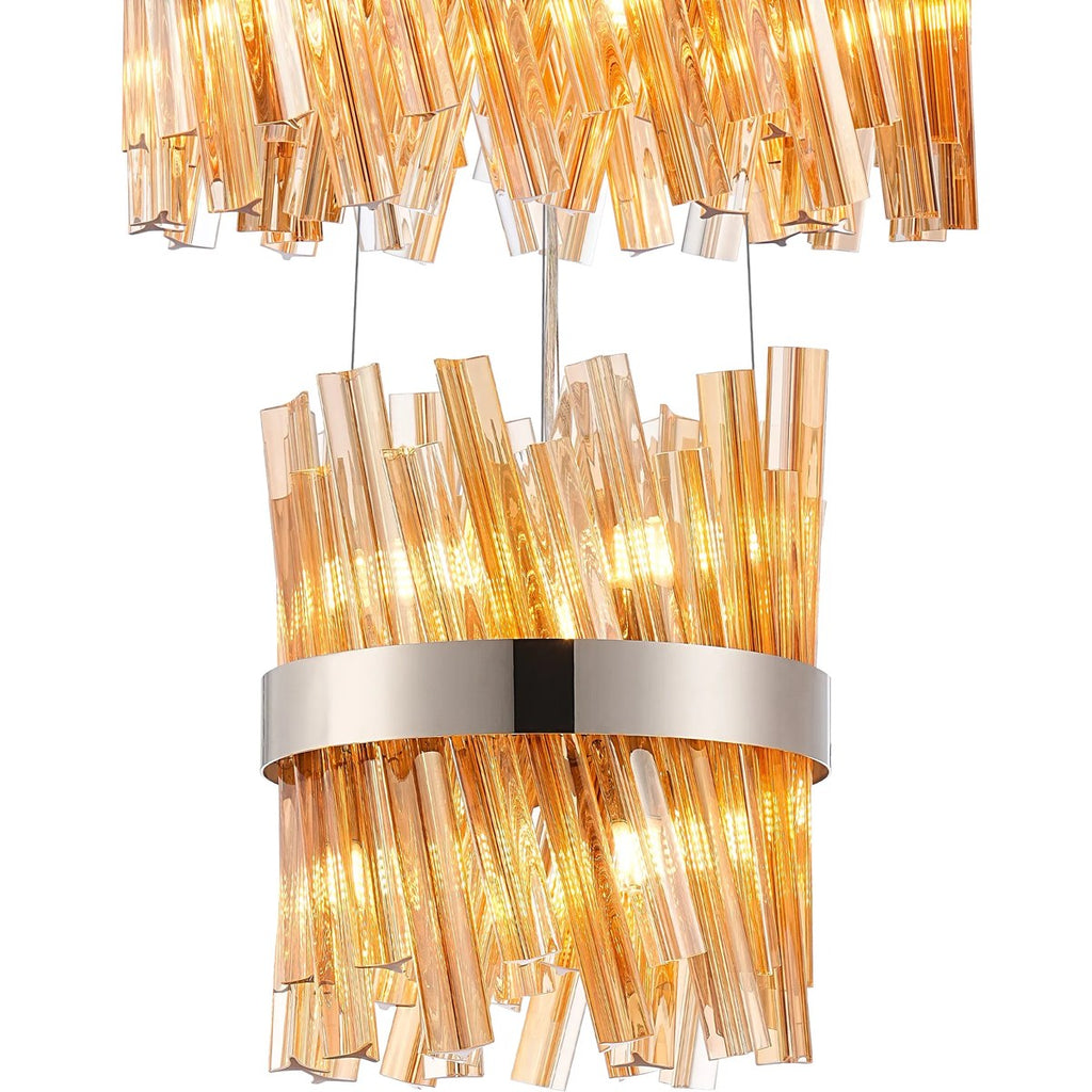 Regent Chatou 4 Tier 58 Light Pendant Light - Polished Nickel / Amber
