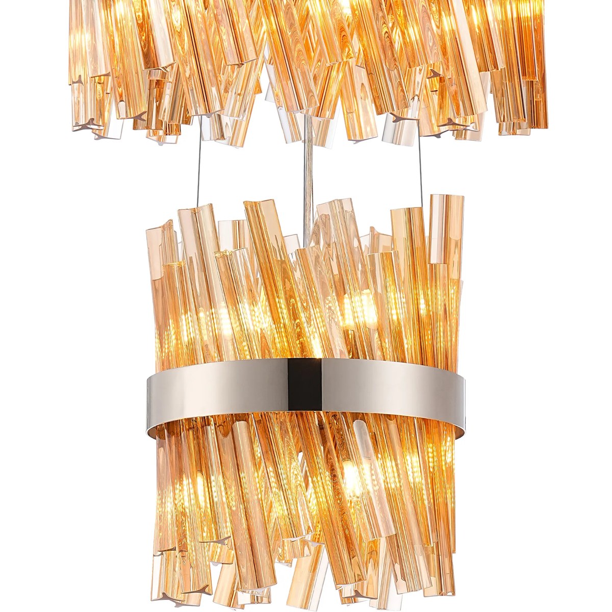 Regent Chatou 4 Tier 58 Light Pendant Light - Polished Nickel / Amber