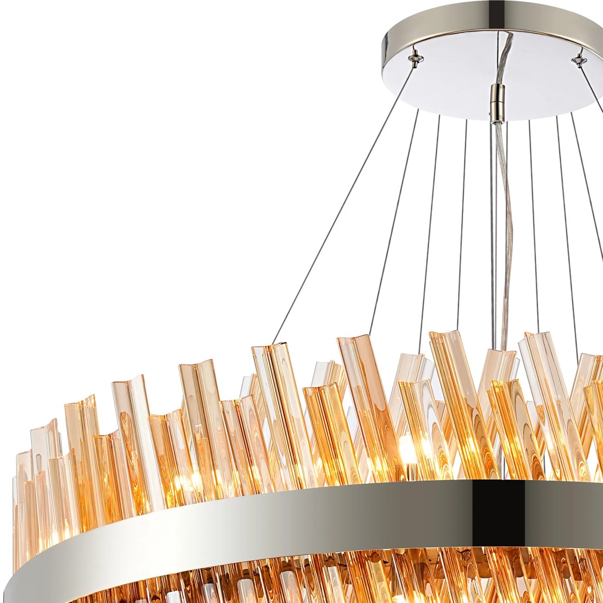 Regent Chatou 4 Tier 58 Light Pendant Light - Polished Nickel / Amber