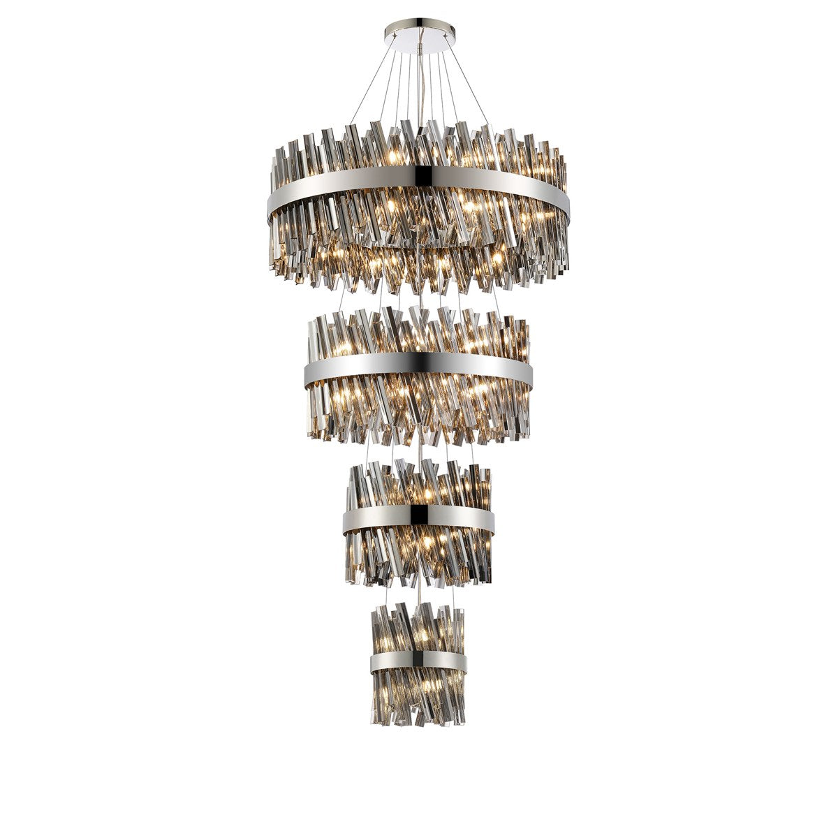 Regent Chatou 4 Tier 58 Light Pendant Light - Polished Nickel / Smoke