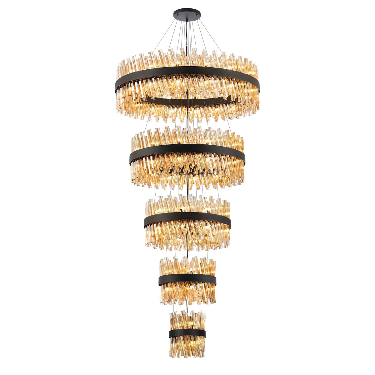 Regent Chatou 5 Tier 90 Light Pendant Light - Satin Black / Amber