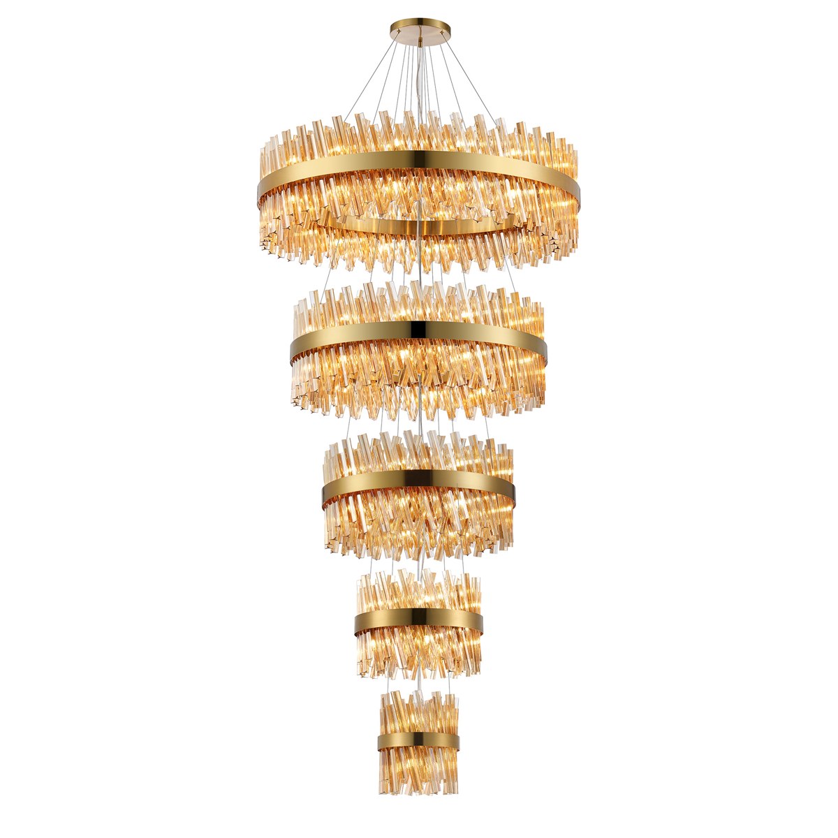 Regent Chatou 5 Tier 90 Light Pendant Light - Brass / Amber