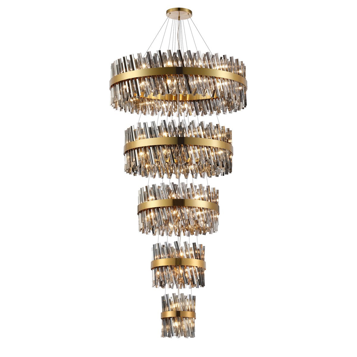 Regent Chatou 5 Tier 90 Light Pendant Light - Brass / Smoke