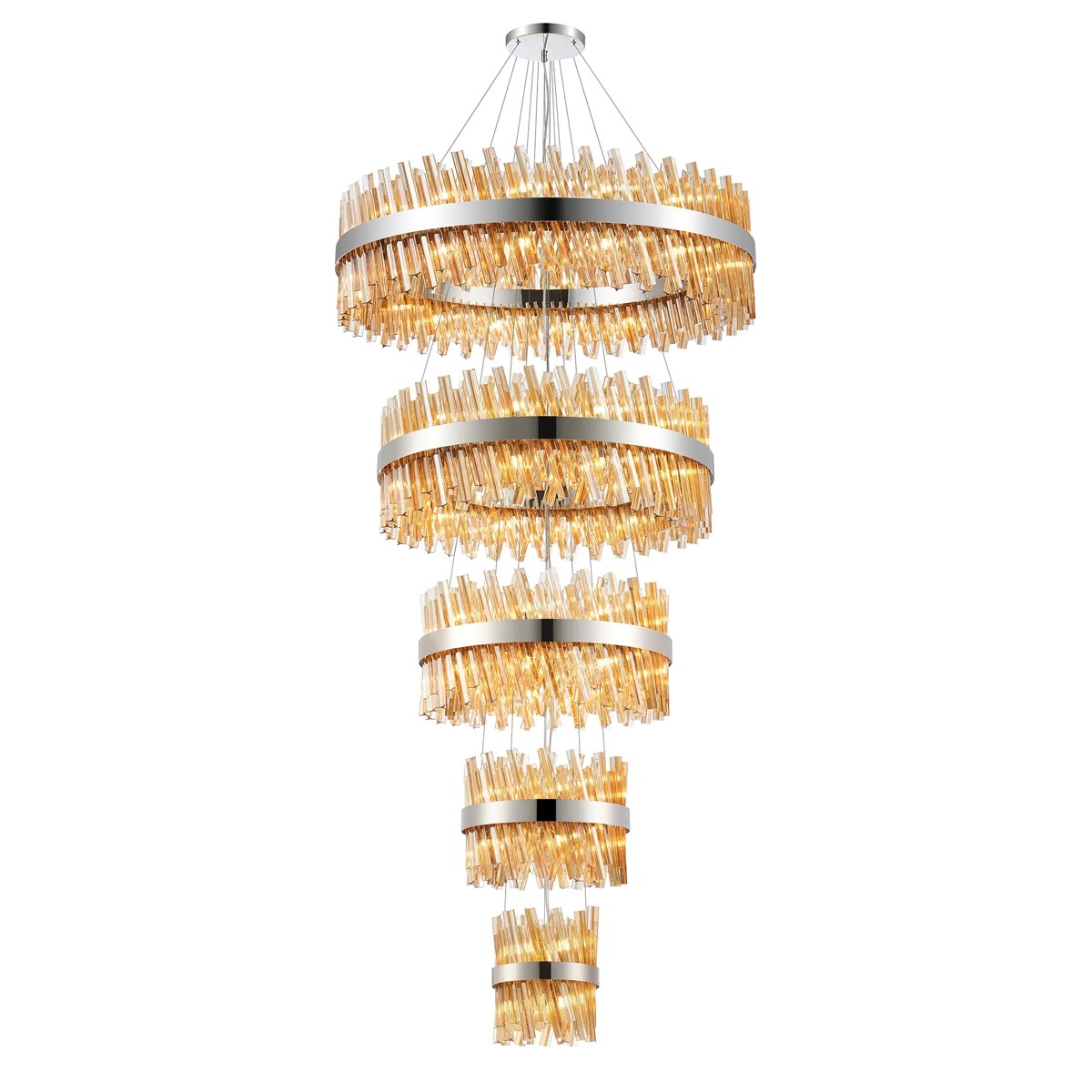 Regent Chatou 5 Tier 90 Light Pendant Light - Polished Nickel / Amber