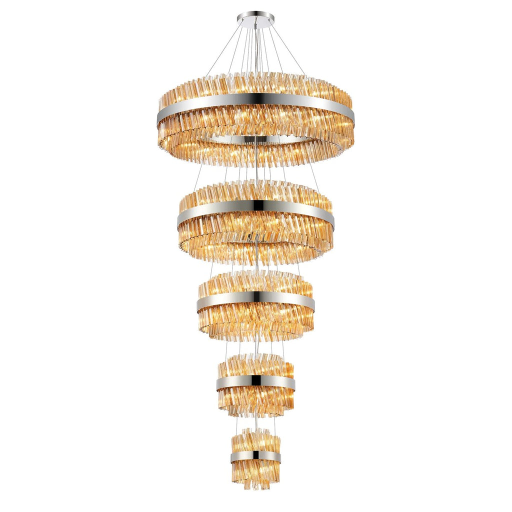 Regent Chatou 5 Tier 90 Light Pendant Light - Polished Nickel / Amber