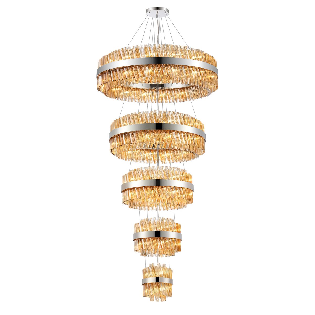 Regent Chatou 5 Tier 90 Light Pendant Light - Polished Nickel / Amber