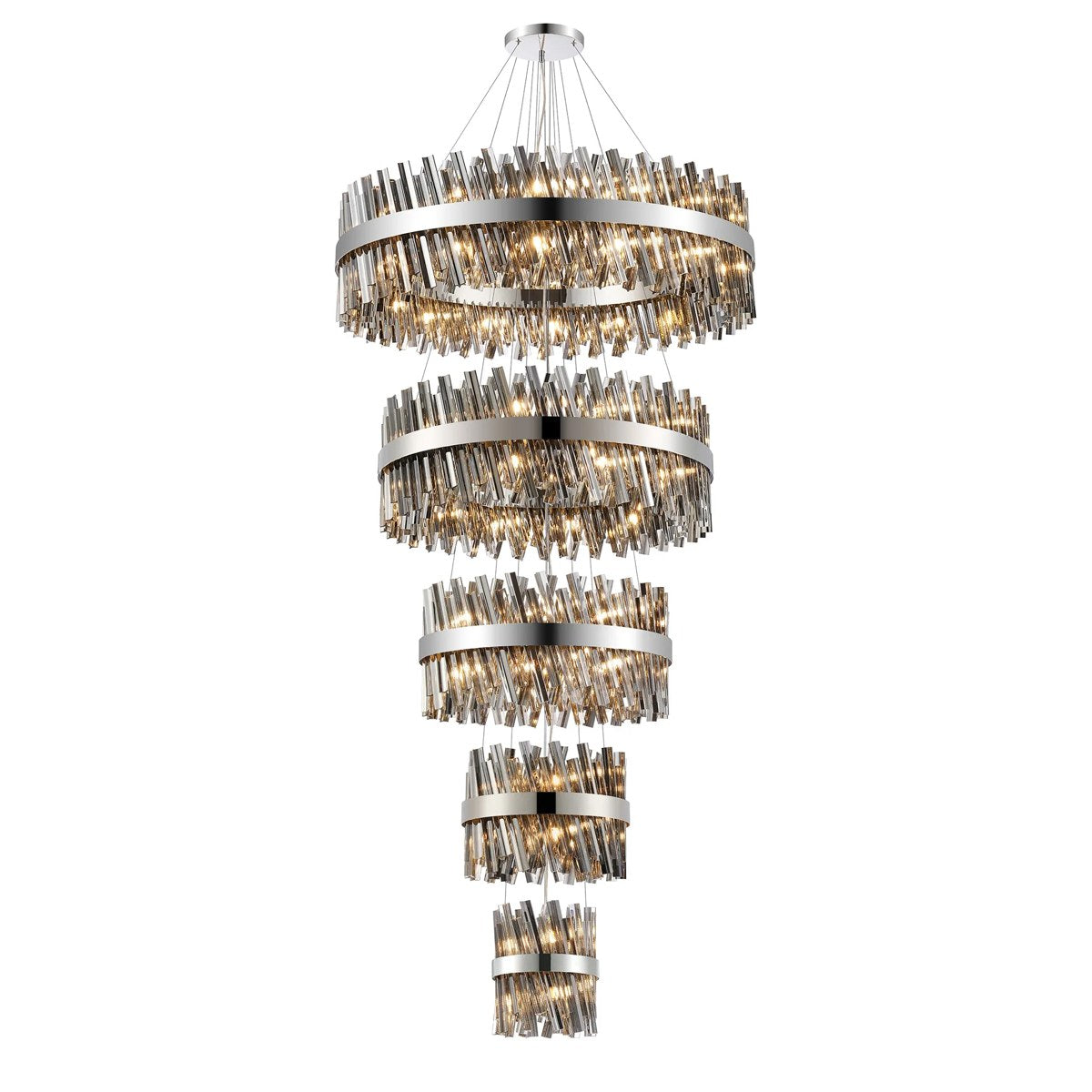 Regent Chatou 5 Tier 90 Light Pendant Light - Polished Nickel / Smoke