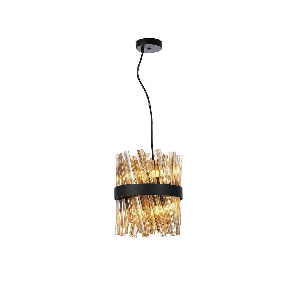 Regent Chatou Round 6 Light Pendant Light - Satin Black / Amber