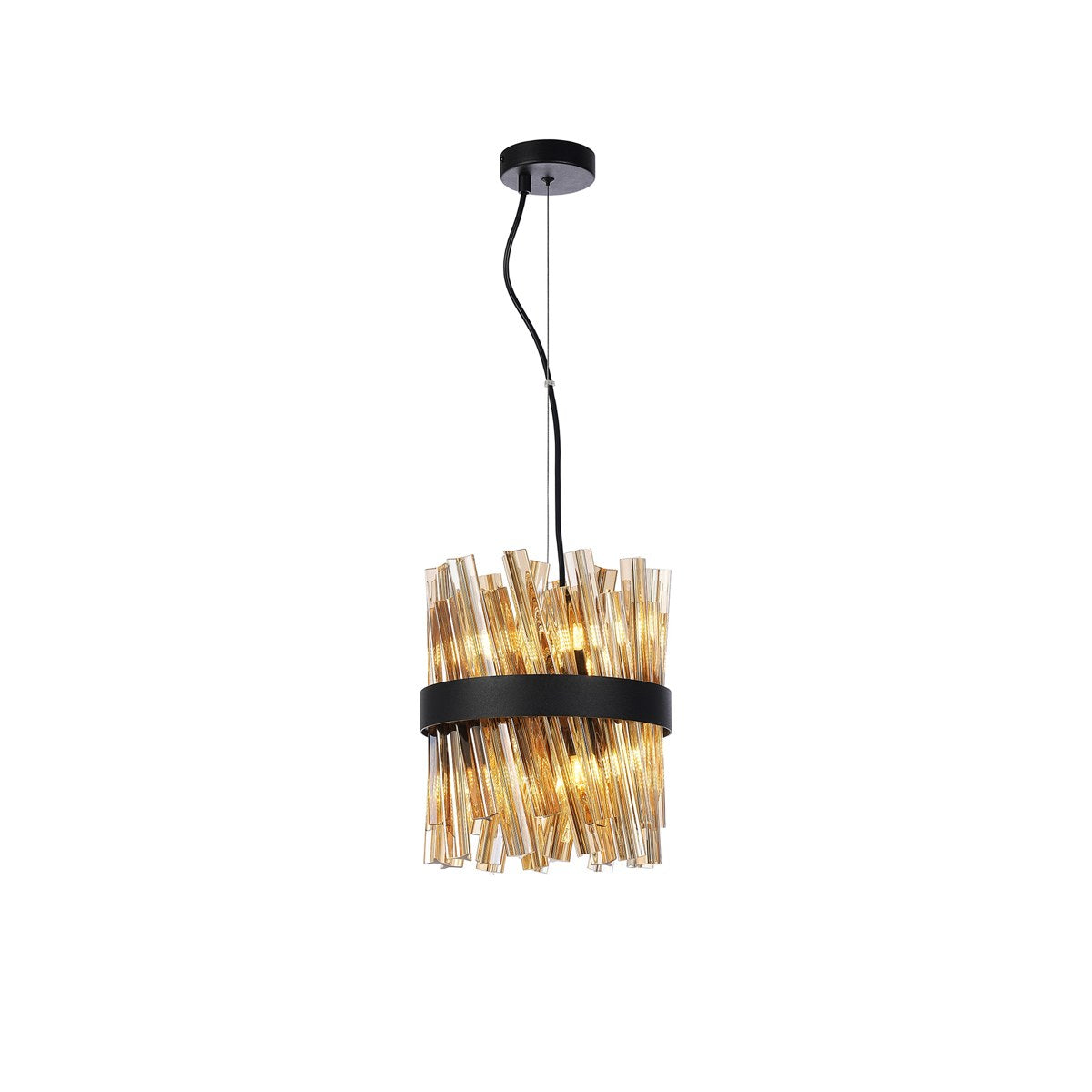 Regent Chatou Round 6 Light Pendant Light - Satin Black / Amber