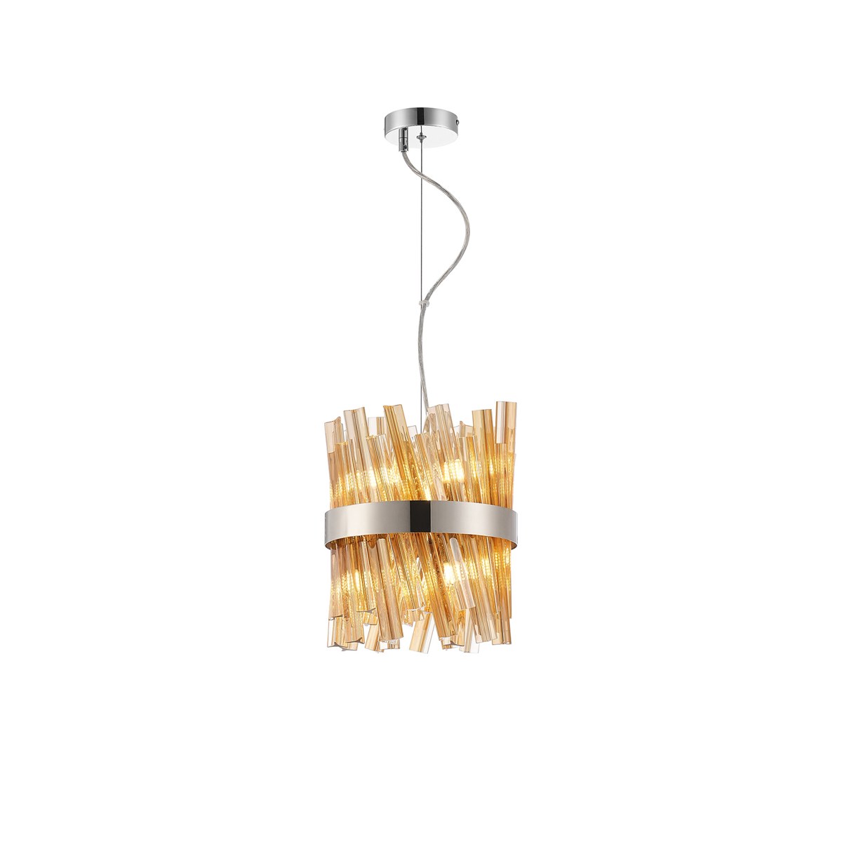 Regent Chatou Round 6 Light Pendant Light - Polished Nickel / Amber