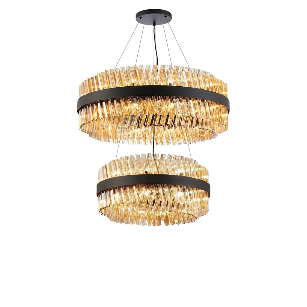 Regent Chatou 2 Tier 60cm + 80cm 42 Light Pendant Light - Satin Black / Amber