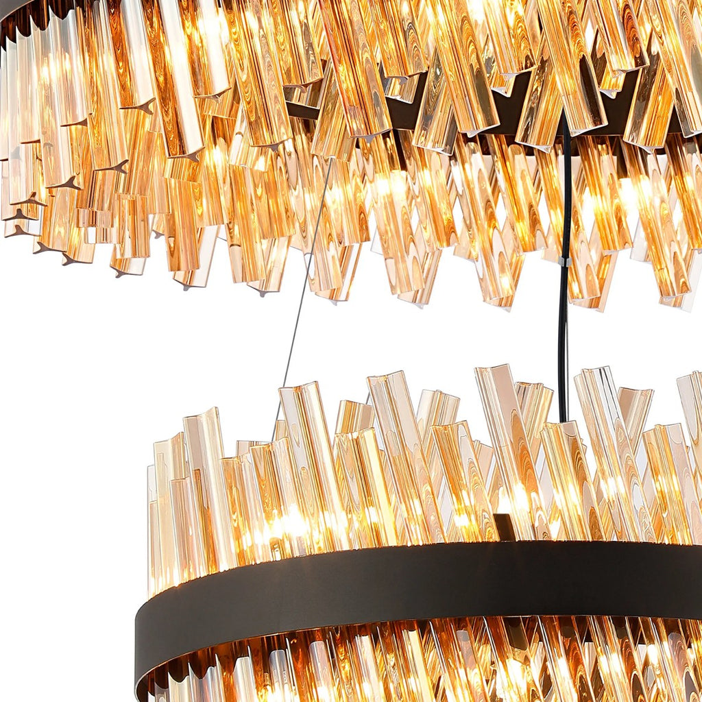 Regent Chatou 2 Tier 60cm + 80cm 42 Light Pendant Light - Satin Black / Amber