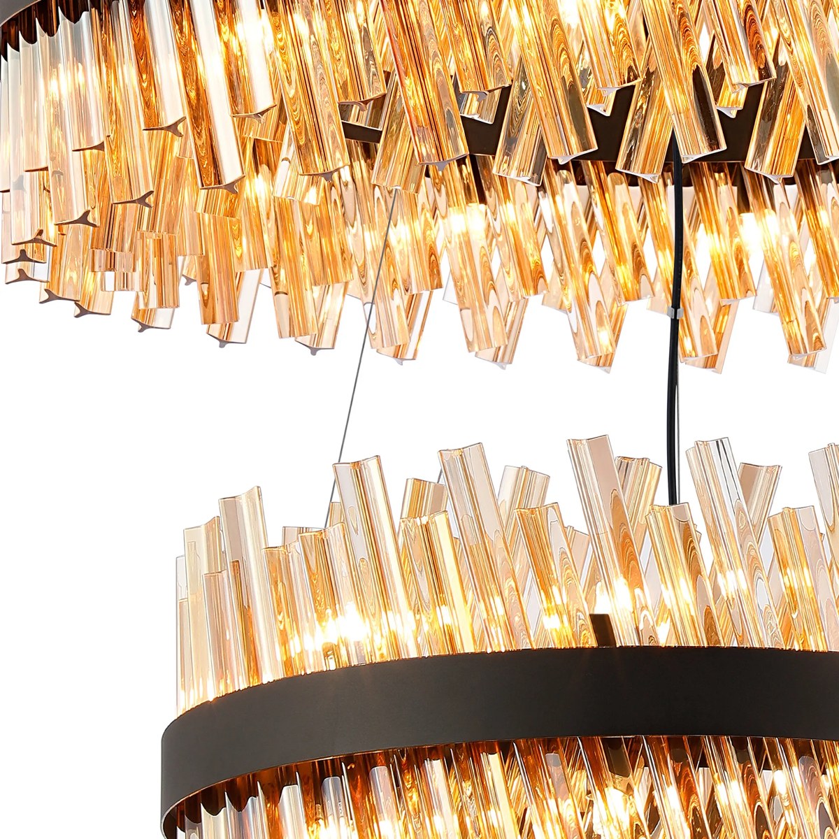 Regent Chatou 2 Tier 60cm + 80cm 42 Light Pendant Light - Satin Black / Amber