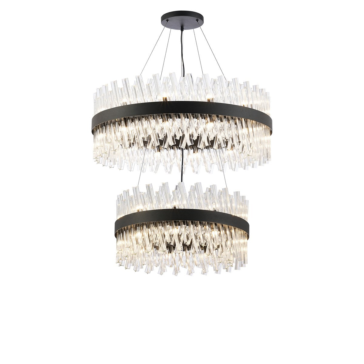 Regent Chatou 2 Tier 60cm + 80cm 42 Light Pendant Light - Satin Black / Clear