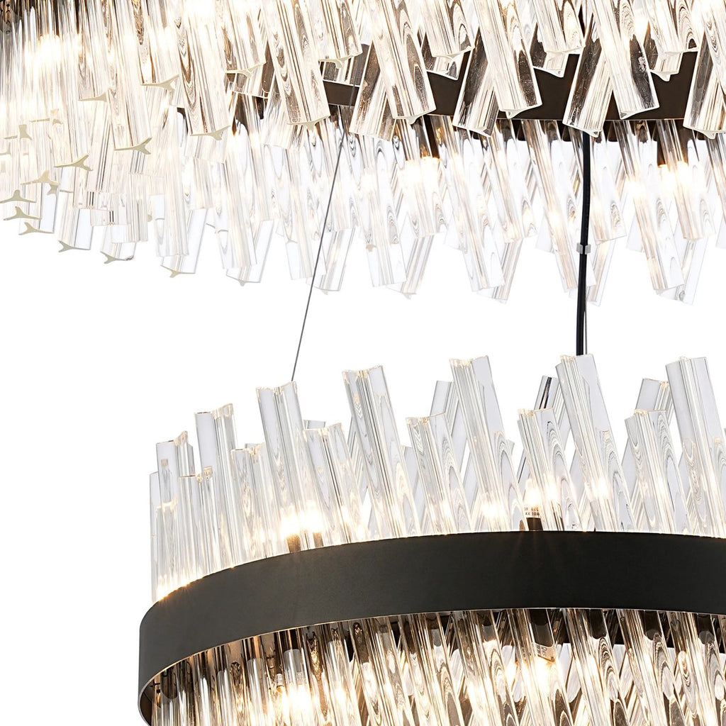 Regent Chatou 2 Tier 60cm + 80cm 42 Light Pendant Light - Satin Black / Clear
