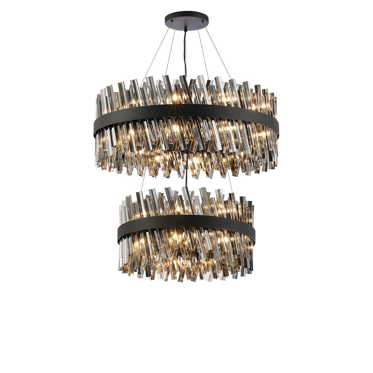 Regent Chatou 2 Tier 60cm + 80cm 42 Light Pendant Light - Satin Black / Smoke