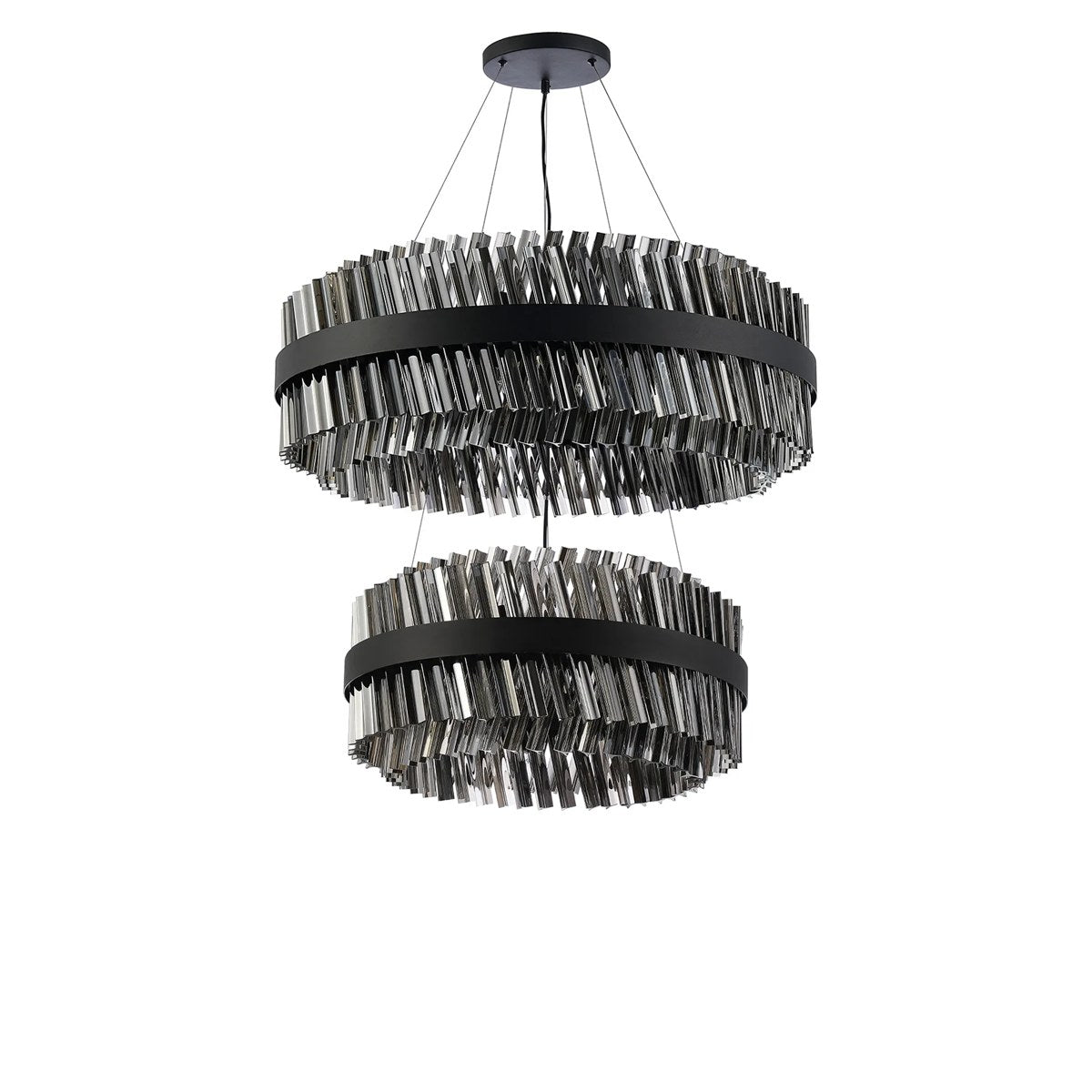 Regent Chatou 2 Tier 60cm + 80cm 42 Light Pendant Light - Satin Black / Smoke