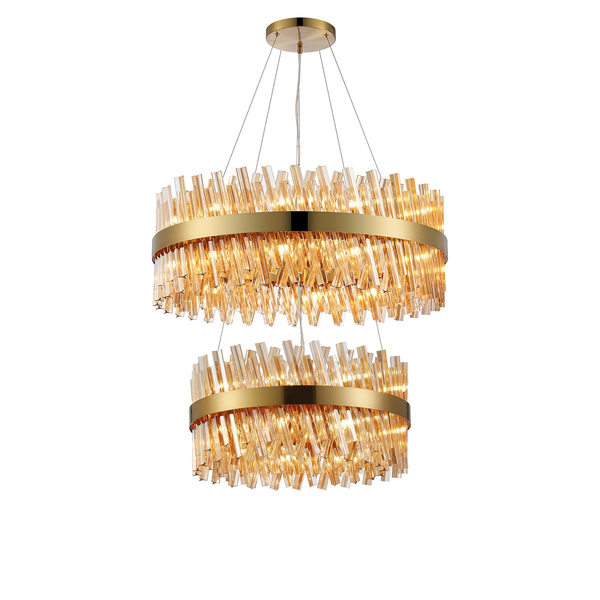 Regent Chatou 2 Tier 60cm + 80cm 42 Light Pendant Light - Brass / Amber