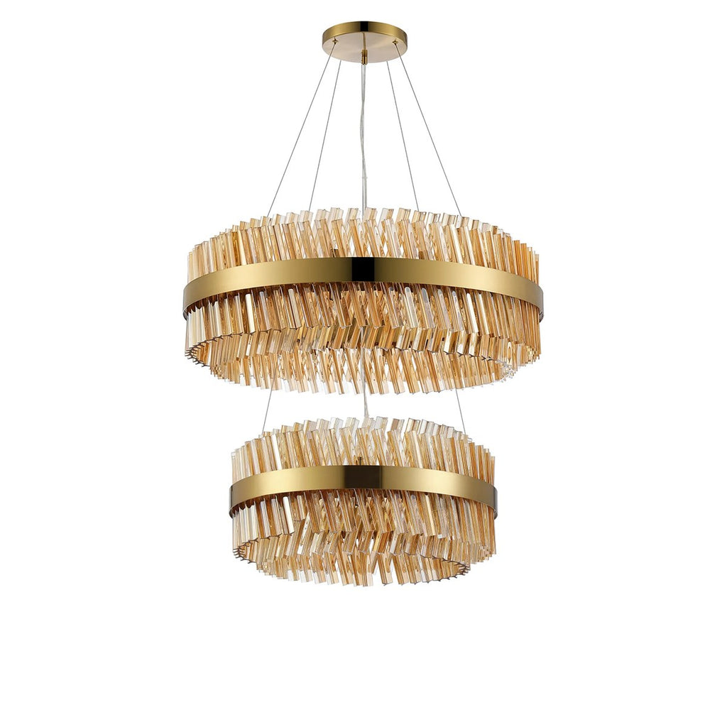 Regent Chatou 2 Tier 60cm + 80cm 42 Light Pendant Light - Brass / Amber