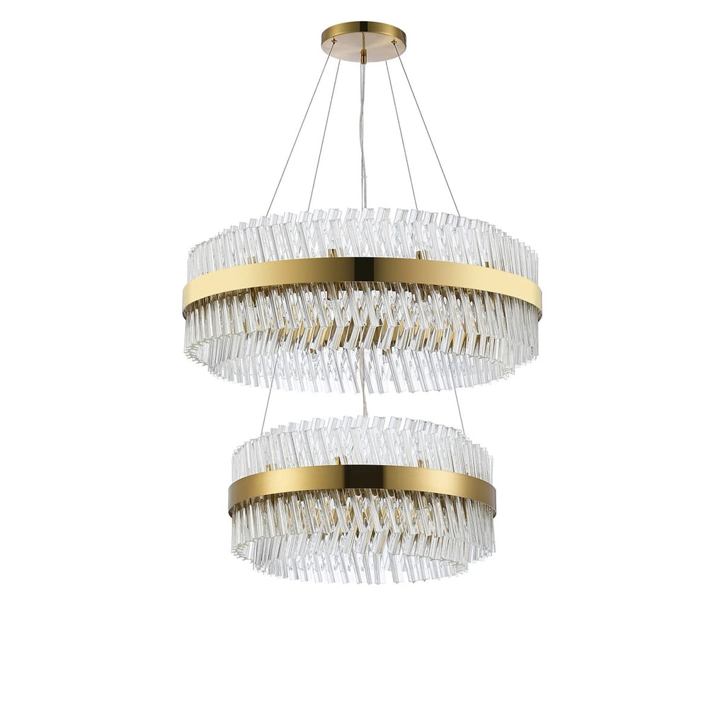 Regent Chatou 2 Tier 60cm + 80cm 42 Light Pendant Light - Brass / Clear
