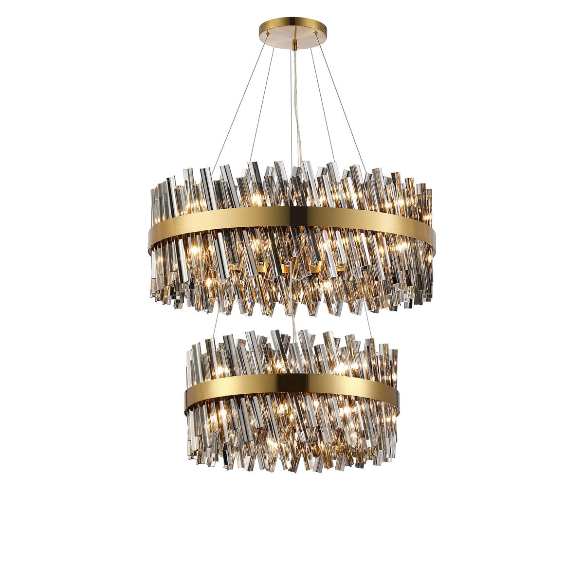 Regent Chatou 2 Tier 60cm + 80cm 42 Light Pendant Light - Brass / Smoke