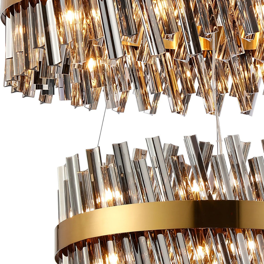 Regent Chatou 2 Tier 60cm + 80cm 42 Light Pendant Light - Brass / Smoke