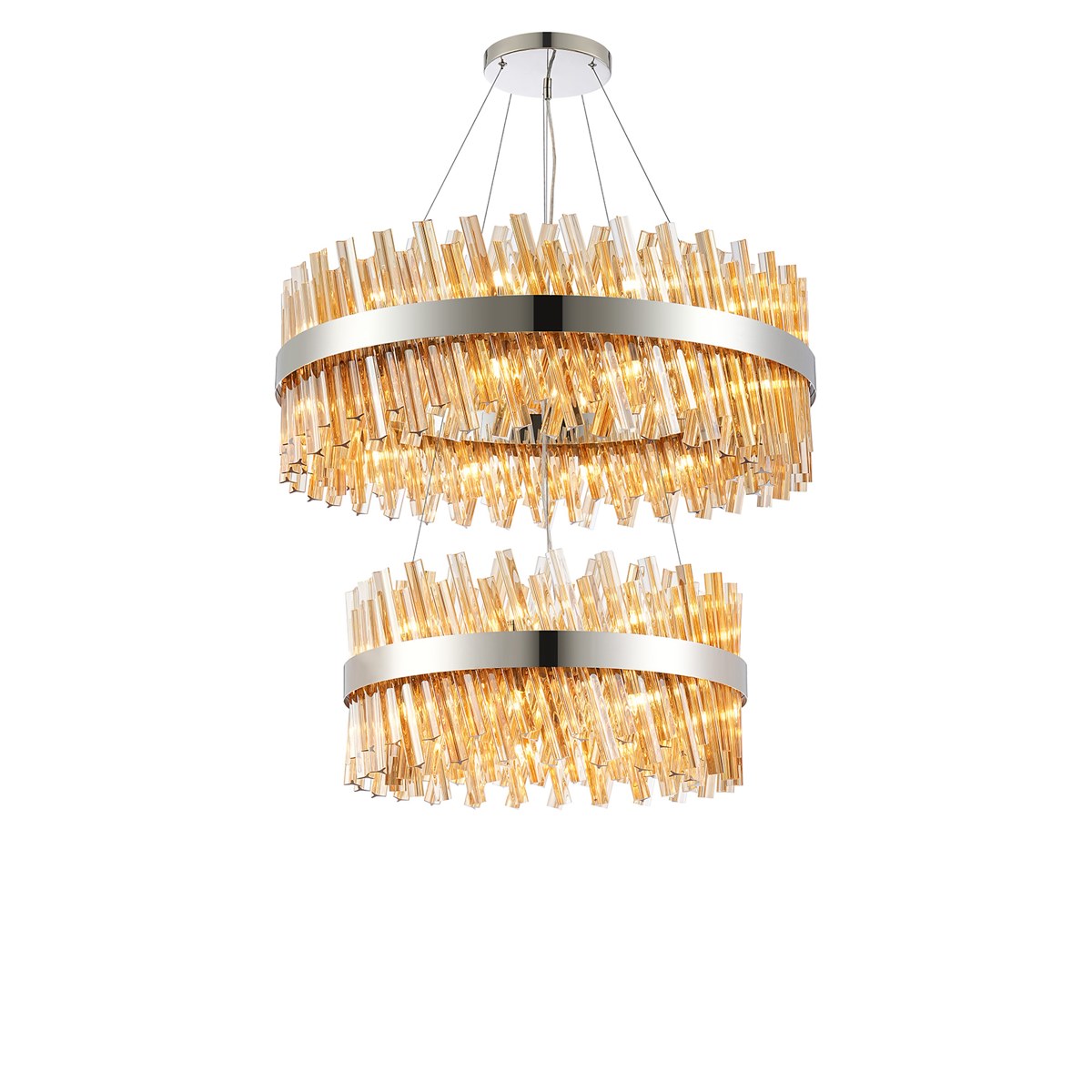 Regent Chatou 2 Tier 60cm + 80cm 42 Light Pendant Light - Polished Nickel / Amber