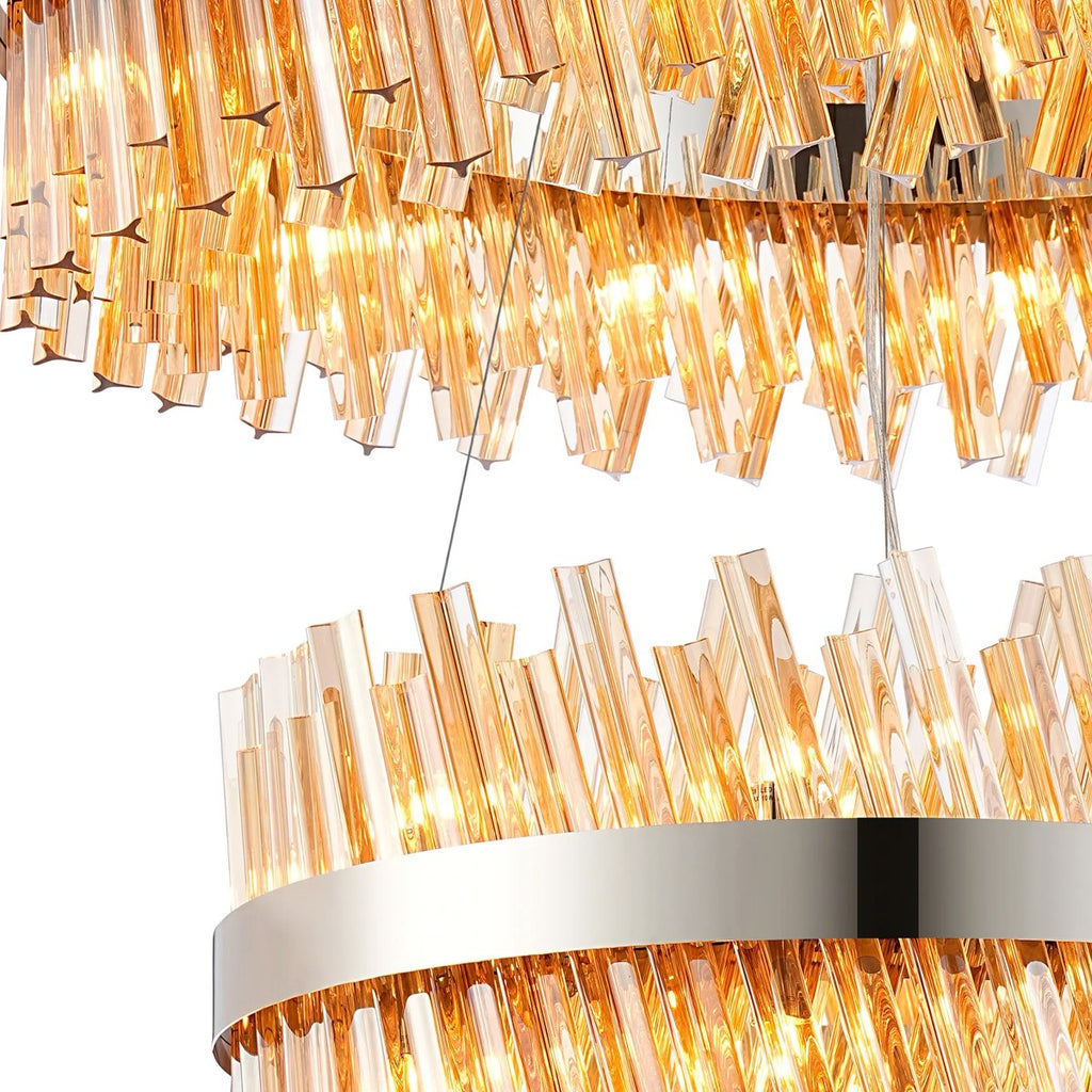 Regent Chatou 2 Tier 60cm + 80cm 42 Light Pendant Light - Polished Nickel / Amber