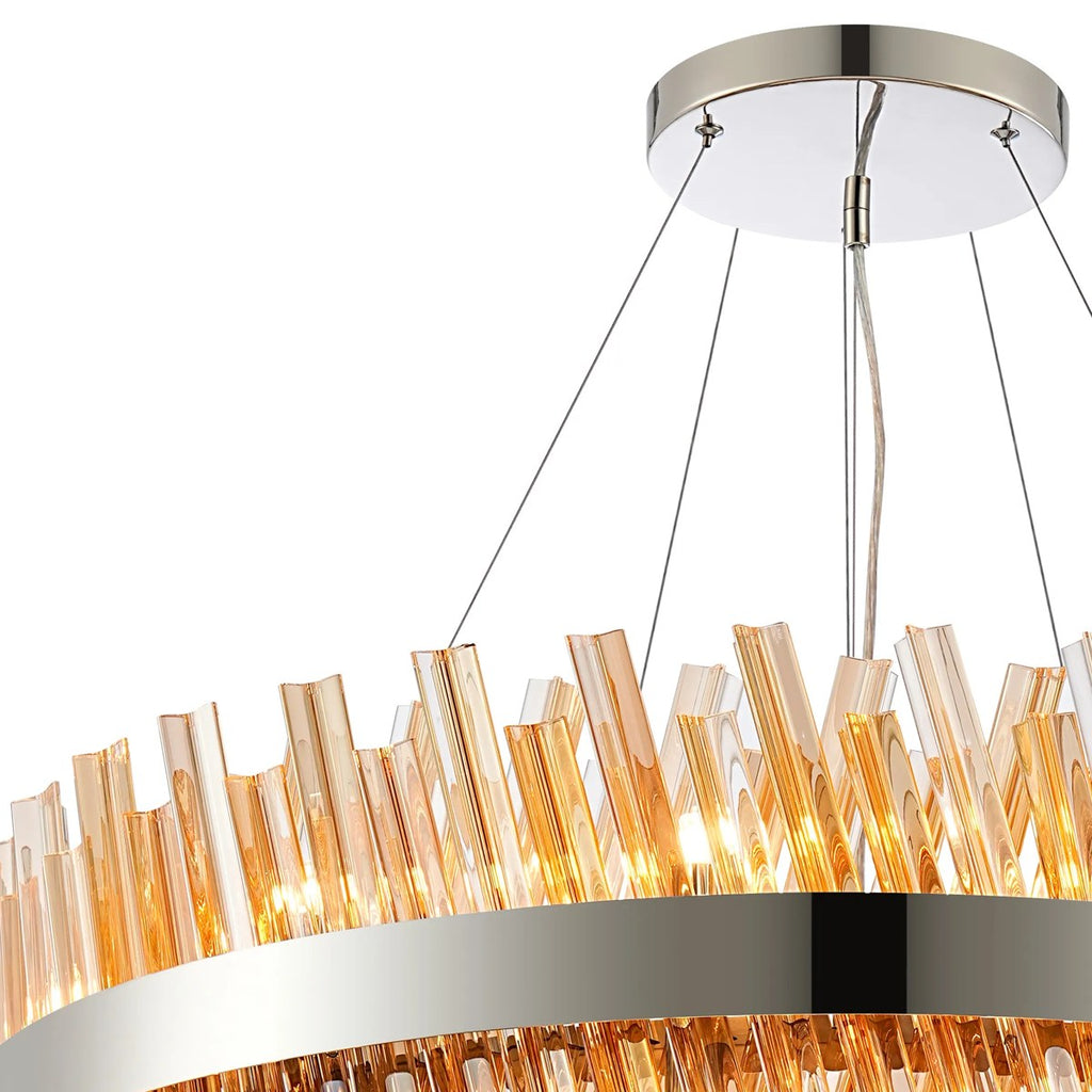 Regent Chatou 2 Tier 60cm + 80cm 42 Light Pendant Light - Polished Nickel / Amber