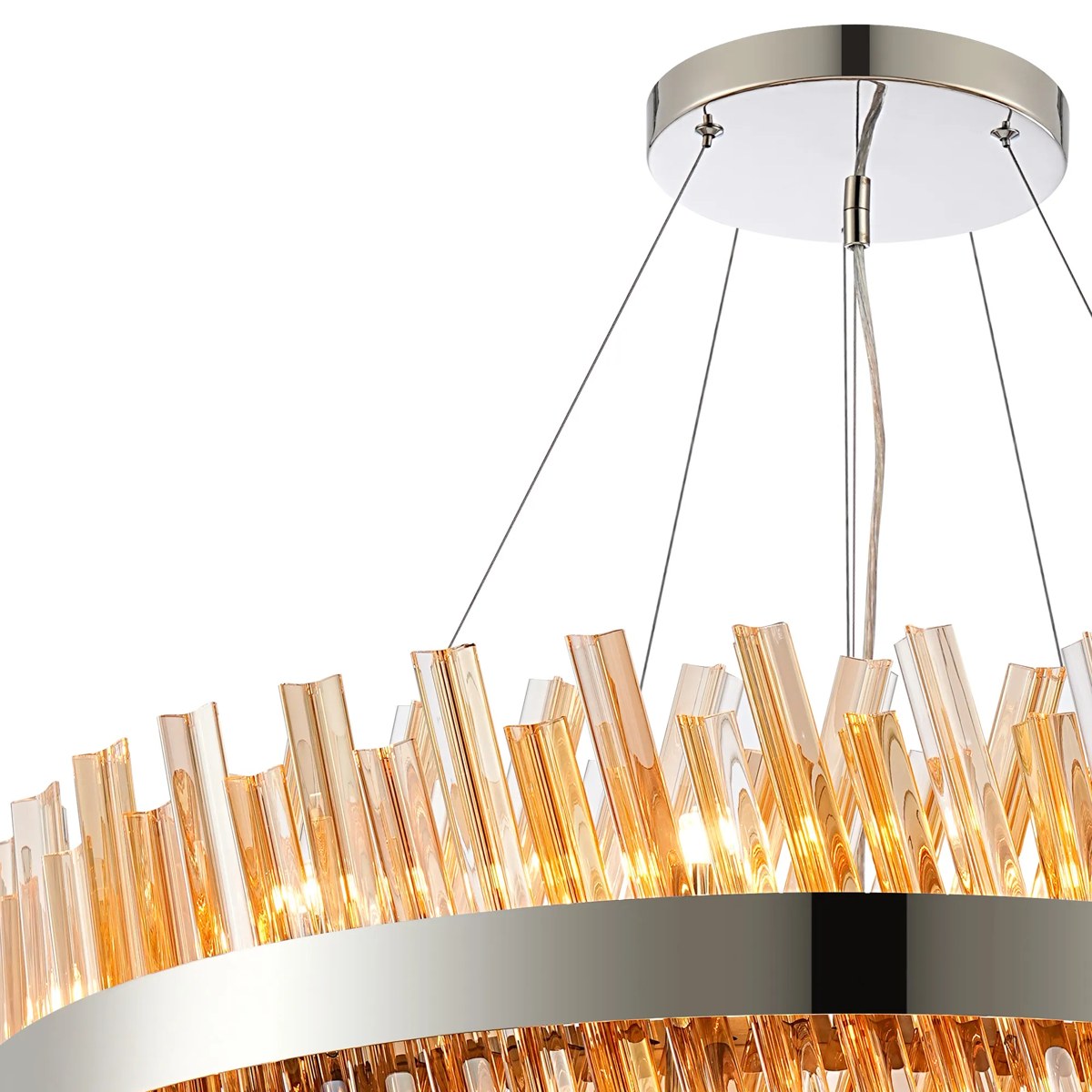 Regent Chatou 2 Tier 60cm + 80cm 42 Light Pendant Light - Polished Nickel / Amber