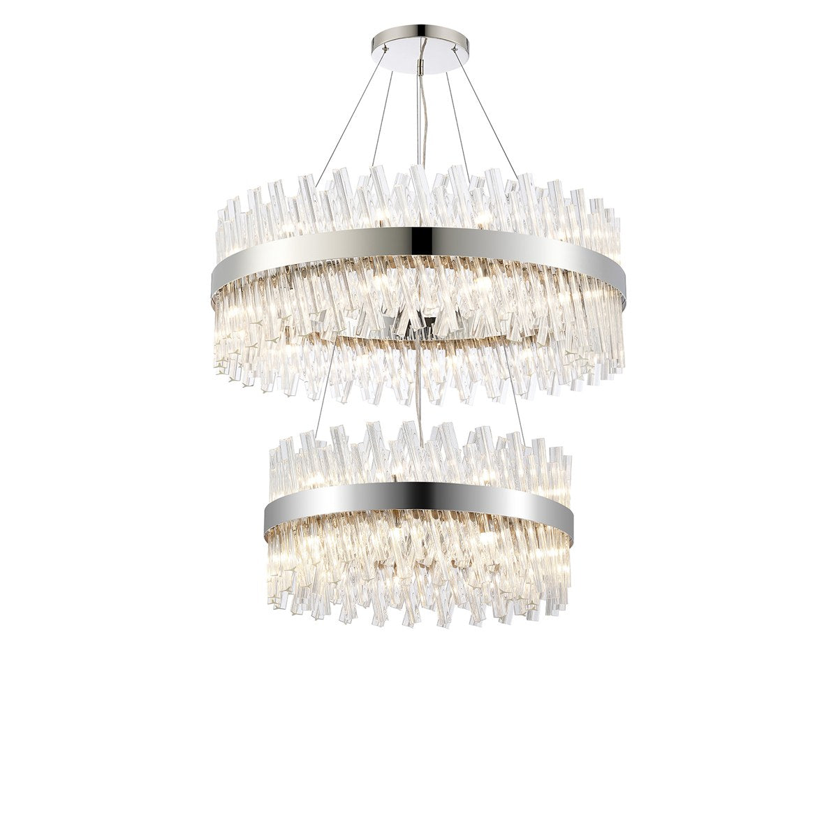 Regent Chatou 2 Tier 60cm + 80cm 42 Light Pendant Light - Polished Nickel / Clear